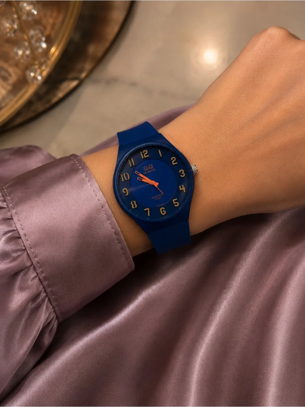 Yellow Minimalist Quartz Watch with Blue Hands